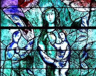 One of the stained glass windows by Marc Chagall